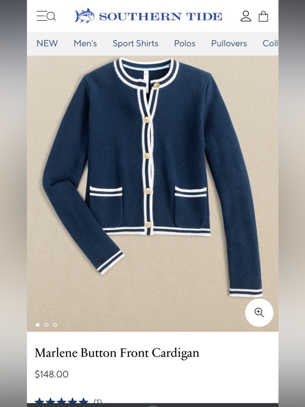 Southern Tide Navy Cardigan with White Stripe Trim